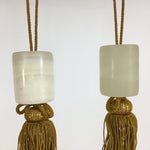 Japanese Hanging Scroll Weights Vtg Fuchin Marble Stone Yellow Tassel FC275