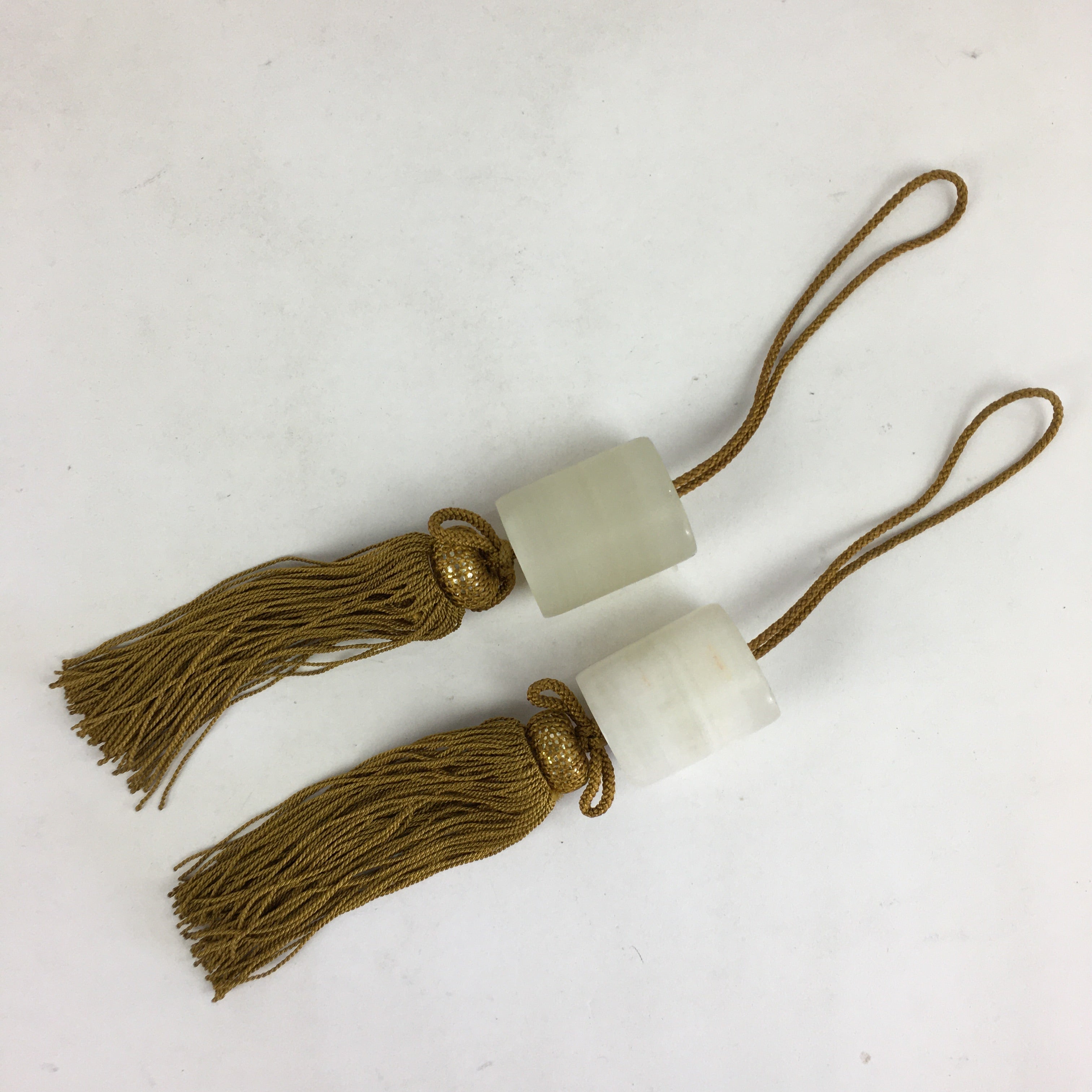 Japanese Hanging Scroll Weights Vtg Fuchin Marble Stone Yellow Tassel FC275