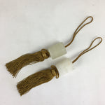 Japanese Hanging Scroll Weights Vtg Fuchin Marble Stone Yellow Tassel FC275