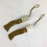 Japanese Hanging Scroll Weights Vtg Fuchin Marble Stone Yellow Tassel FC275