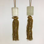 Japanese Hanging Scroll Weights Vtg Fuchin Marble Stone Yellow Tassel FC275