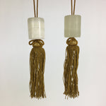 Japanese Hanging Scroll Weights Vtg Fuchin Marble Stone Yellow Tassel FC275