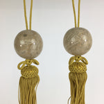 Japanese Hanging Scroll Weights Vtg Fuchin Marble Stone Yellow Tassel FC280