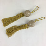 Japanese Hanging Scroll Weights Vtg Fuchin Marble Stone Yellow Tassel FC280