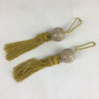Japanese Hanging Scroll Weights Vtg Fuchin Marble Stone Yellow Tassel FC280