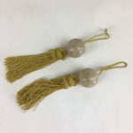 Japanese Hanging Scroll Weights Vtg Fuchin Marble Stone Yellow Tassel FC280