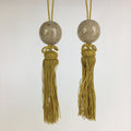 Japanese Hanging Scroll Weights Vtg Fuchin Marble Stone Yellow Tassel FC280