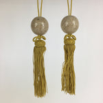 Japanese Hanging Scroll Weights Vtg Fuchin Marble Stone Yellow Tassel FC280