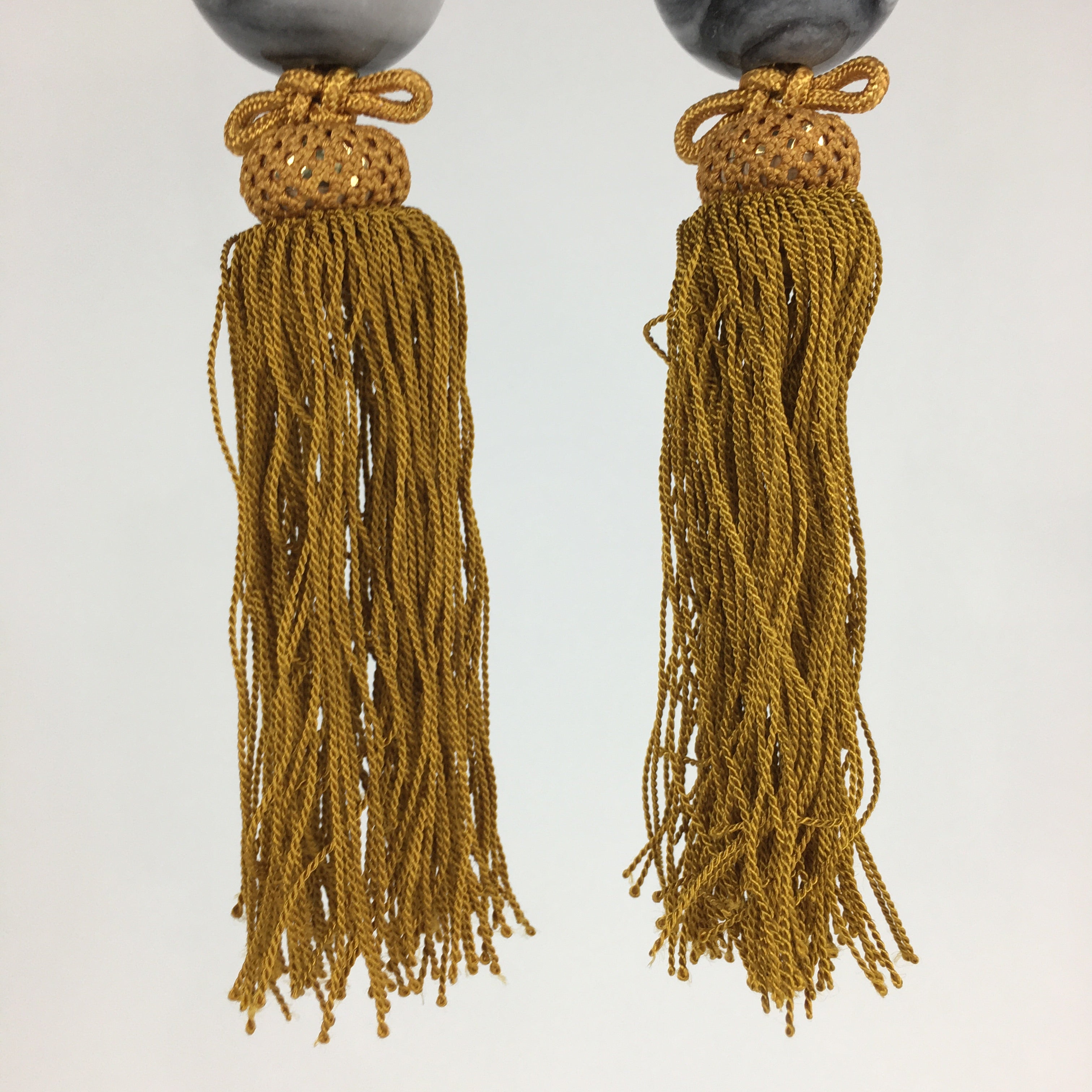 Japanese Hanging Scroll Weights Vtg Fuchin Marble Stone Yellow Tassel FC289