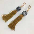 Japanese Hanging Scroll Weights Vtg Fuchin Marble Stone Yellow Tassel FC289