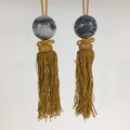 Japanese Hanging Scroll Weights Vtg Fuchin Marble Stone Yellow Tassel FC289