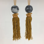 Japanese Hanging Scroll Weights Vtg Fuchin Marble Stone Yellow Tassel FC289