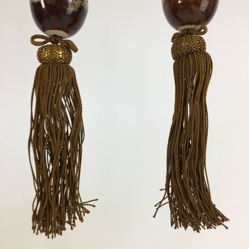 Japanese Hanging Scroll Weights Vtg Fuchin Porcelain Brown Tassel FC277