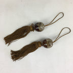 Japanese Hanging Scroll Weights Vtg Fuchin Porcelain Brown Tassel FC277