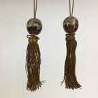 Japanese Hanging Scroll Weights Vtg Fuchin Porcelain Brown Tassel FC277
