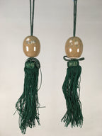 Japanese Hanging Scroll Weights Vtg Fuchin Porcelain Green Tassel FC255
