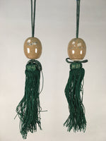 Japanese Hanging Scroll Weights Vtg Fuchin Porcelain Green Tassel FC255