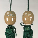 Japanese Hanging Scroll Weights Vtg Fuchin Porcelain Green Tassel FC255