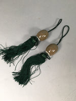 Japanese Hanging Scroll Weights Vtg Fuchin Porcelain Green Tassel FC255