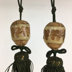 Japanese Hanging Scroll Weights Vtg Fuchin Porcelain Green Tassel FC270