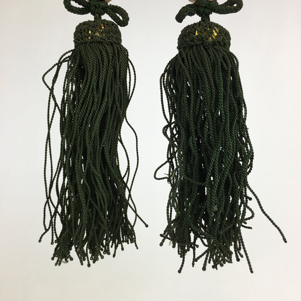 Japanese Hanging Scroll Weights Vtg Fuchin Porcelain Green Tassel FC270