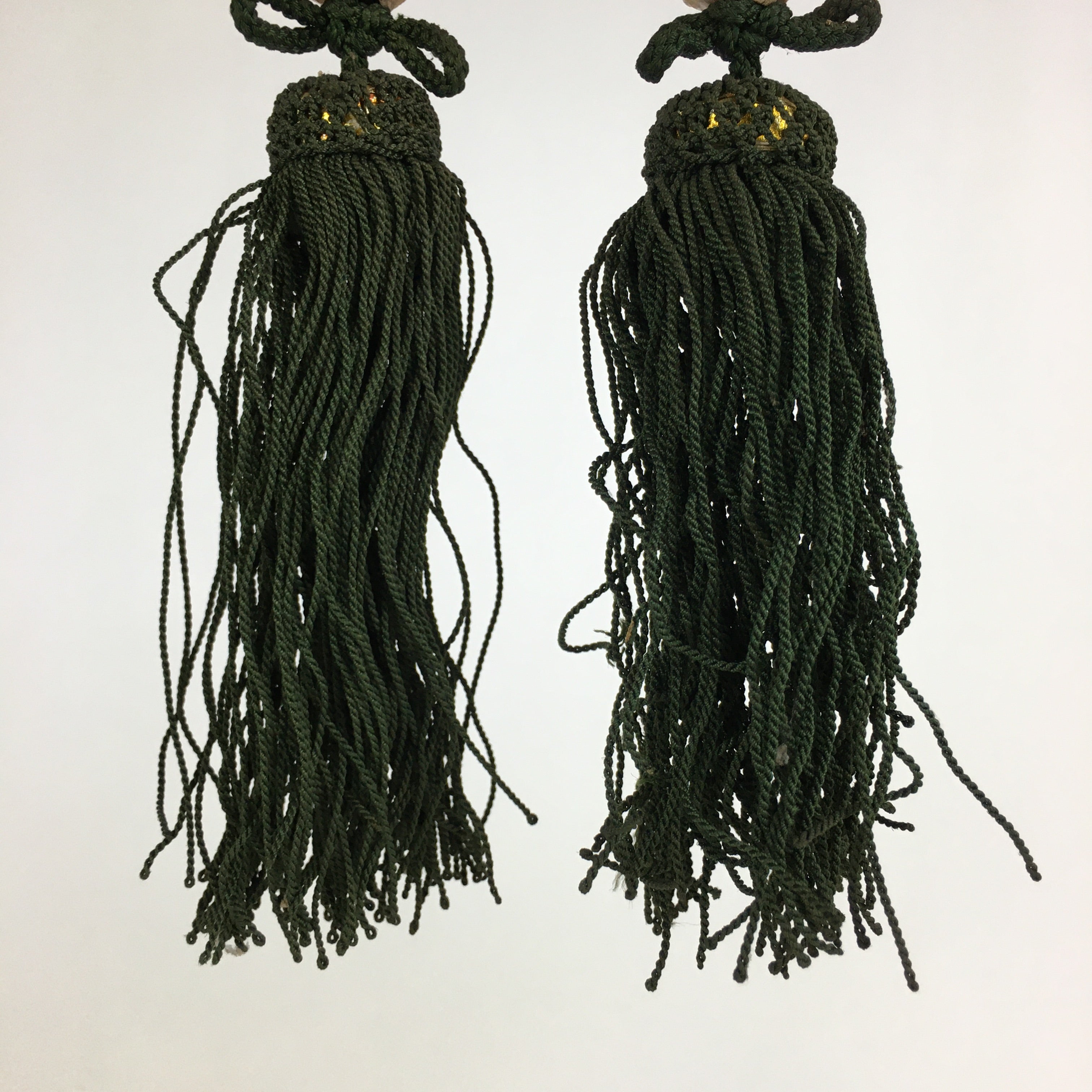 Japanese Hanging Scroll Weights Vtg Fuchin Porcelain Green Tassel FC270