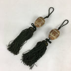 Japanese Hanging Scroll Weights Vtg Fuchin Porcelain Green Tassel FC270