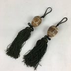 Japanese Hanging Scroll Weights Vtg Fuchin Porcelain Green Tassel FC270