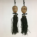 Japanese Hanging Scroll Weights Vtg Fuchin Porcelain Green Tassel FC270