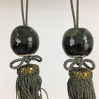 Japanese Hanging Scroll Weights Vtg Fuchin Porcelain Green Tassel FC271