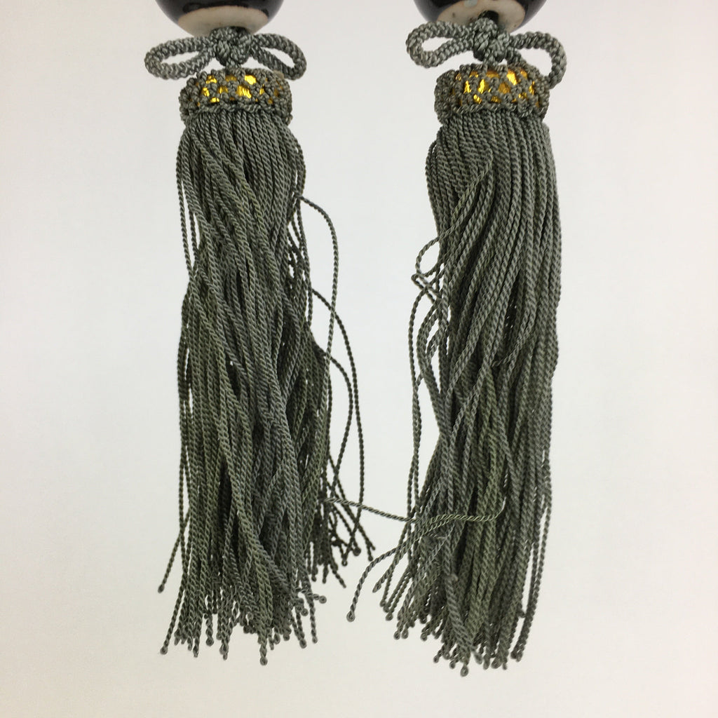 Japanese Hanging Scroll Weights Vtg Fuchin Porcelain Green Tassel FC271