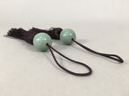 Japanese Hanging Scroll Weights Vtg Fuchin Porcelain Purple Tassel FC265