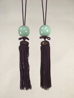 Japanese Hanging Scroll Weights Vtg Fuchin Porcelain Purple Tassel FC265