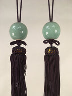 Japanese Hanging Scroll Weights Vtg Fuchin Porcelain Purple Tassel FC265