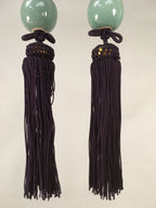 Japanese Hanging Scroll Weights Vtg Fuchin Porcelain Purple Tassel FC265
