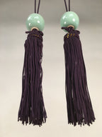 Japanese Hanging Scroll Weights Vtg Fuchin Porcelain Purple Tassel FC265