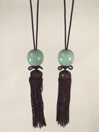Japanese Hanging Scroll Weights Vtg Fuchin Porcelain Purple Tassel FC265