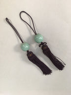 Japanese Hanging Scroll Weights Vtg Fuchin Porcelain Purple Tassel FC265