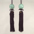Japanese Hanging Scroll Weights Vtg Fuchin Porcelain Purple Tassel FC265