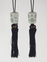 Japanese Hanging Scroll Weights Vtg Fuchin Porcelain Purple Tassel FC300