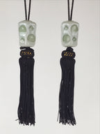 Japanese Hanging Scroll Weights Vtg Fuchin Porcelain Purple Tassel FC300