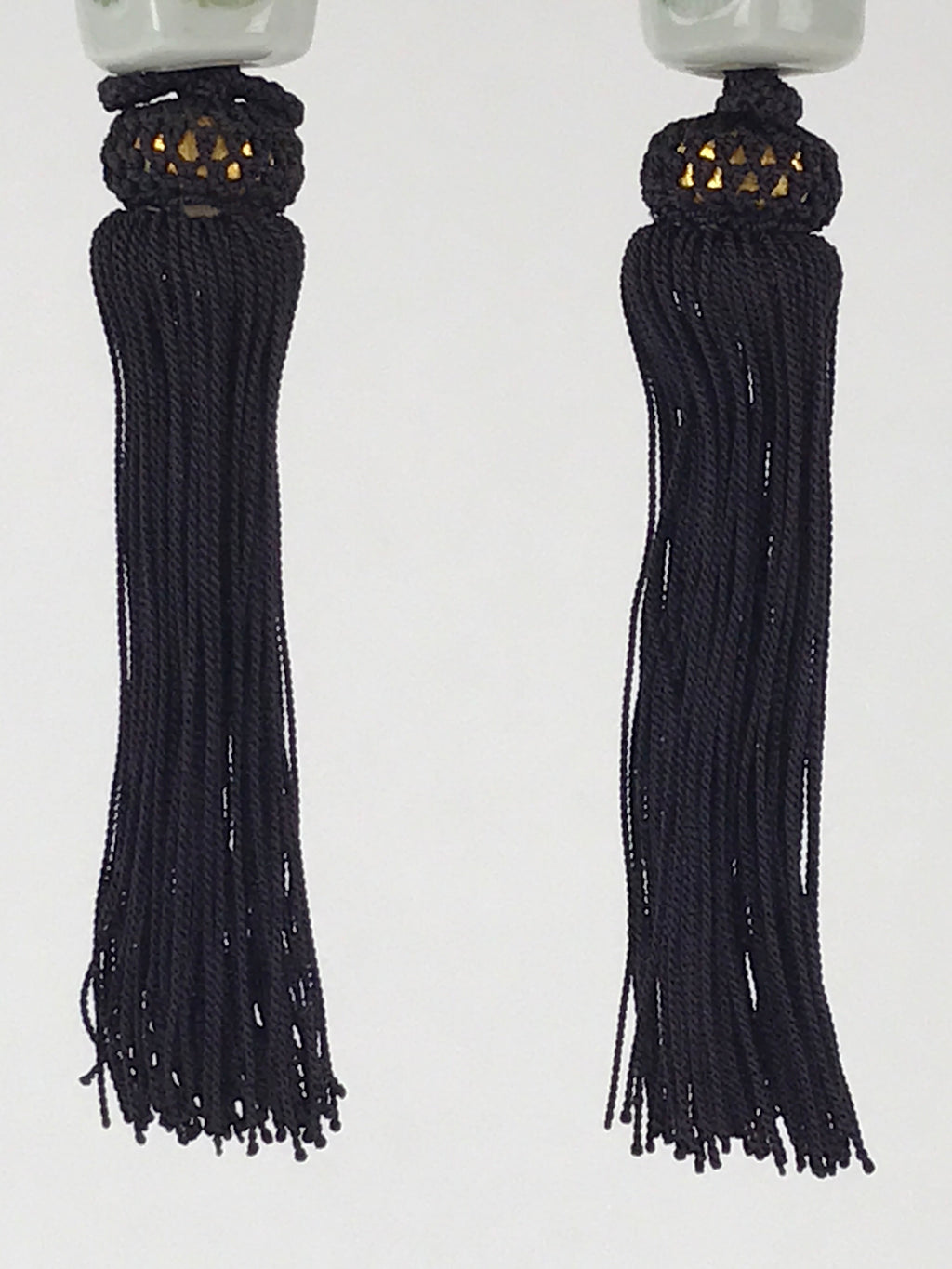 Japanese Hanging Scroll Weights Vtg Fuchin Porcelain Purple Tassel FC300