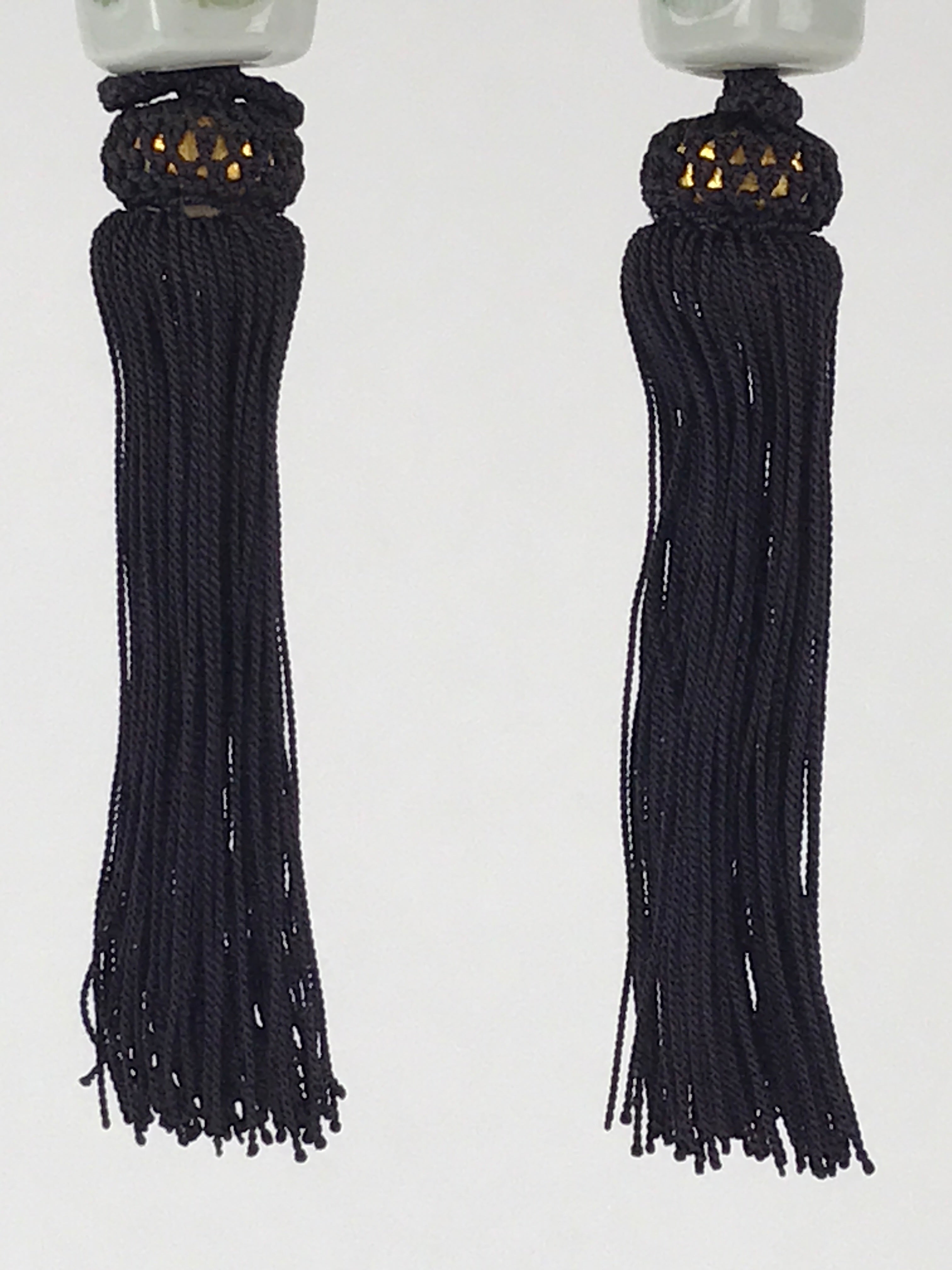 Japanese Hanging Scroll Weights Vtg Fuchin Porcelain Purple Tassel FC300