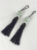 Japanese Hanging Scroll Weights Vtg Fuchin Porcelain Purple Tassel FC300