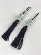Japanese Hanging Scroll Weights Vtg Fuchin Porcelain Purple Tassel FC300