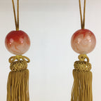 Japanese Hanging Scroll Weights Vtg Fuchin Red Glass Yellow Tassel FC279