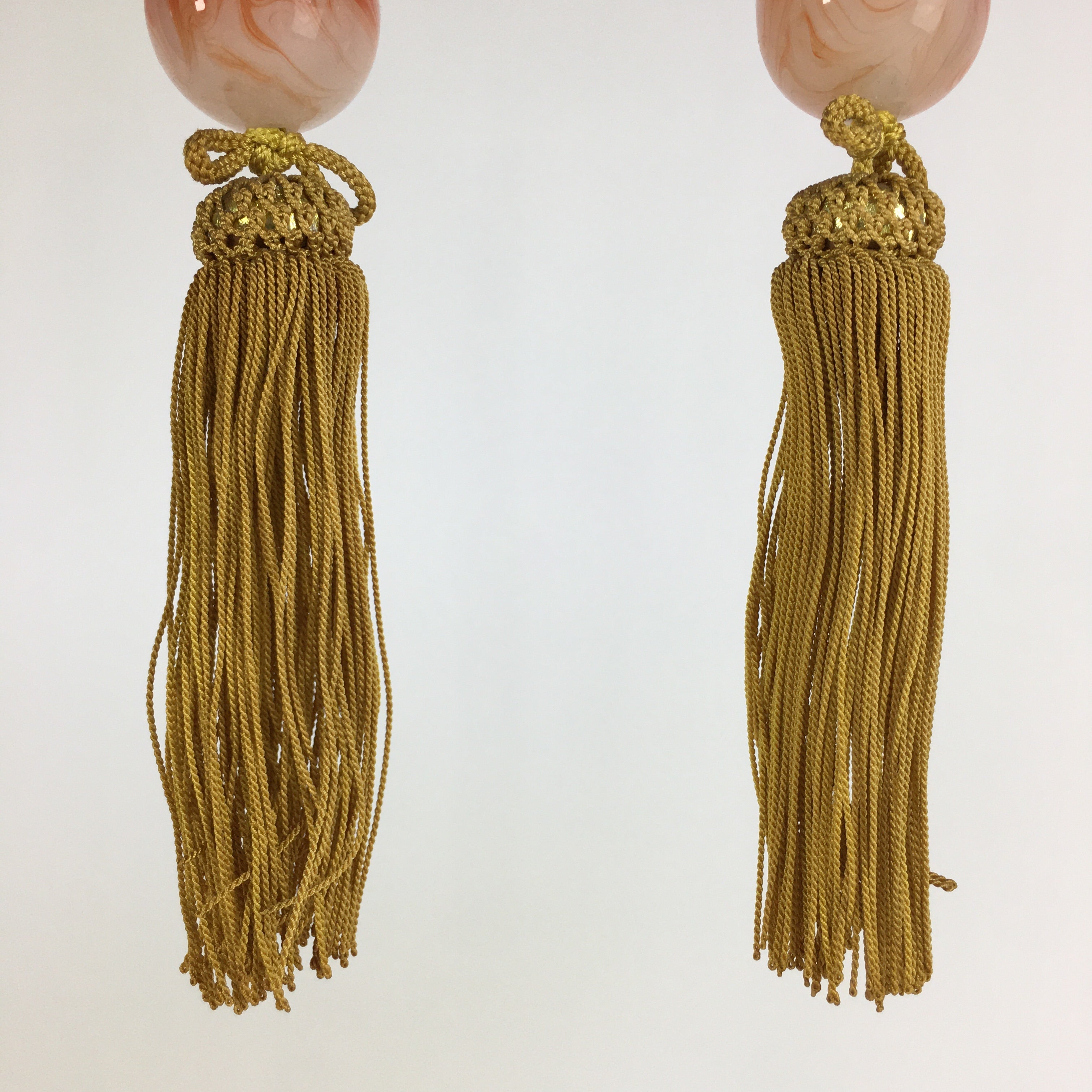 Japanese Hanging Scroll Weights Vtg Fuchin Red Glass Yellow Tassel FC279