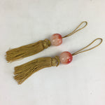 Japanese Hanging Scroll Weights Vtg Fuchin Red Glass Yellow Tassel FC279