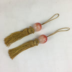 Japanese Hanging Scroll Weights Vtg Fuchin Red Glass Yellow Tassel FC279