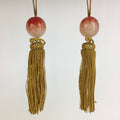 Japanese Hanging Scroll Weights Vtg Fuchin Red Glass Yellow Tassel FC279